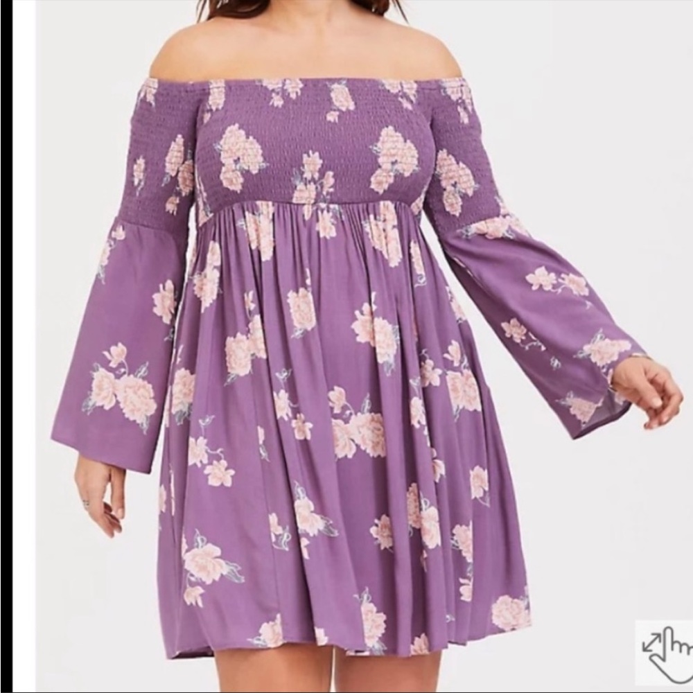 Floral Off-Shoulder Purple Dress